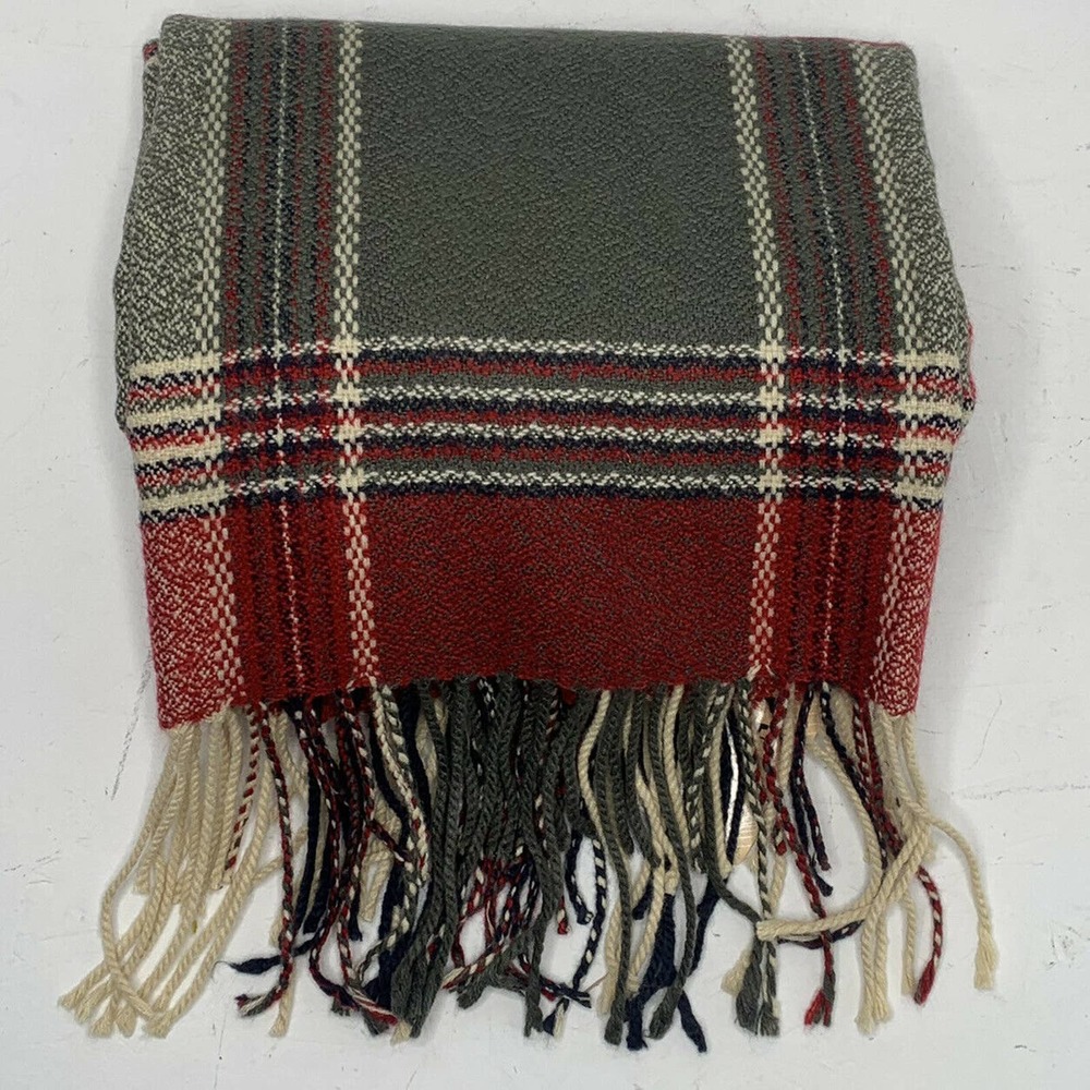 NWT EUTY Plaid Flannel Tassels Scarf Size 75”x 24”